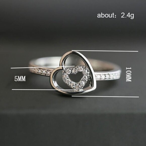 Lovely Hollow Double Heart Sweet Tiny Zircon Rings for Women, INDN8144 - Picture 7 of 8